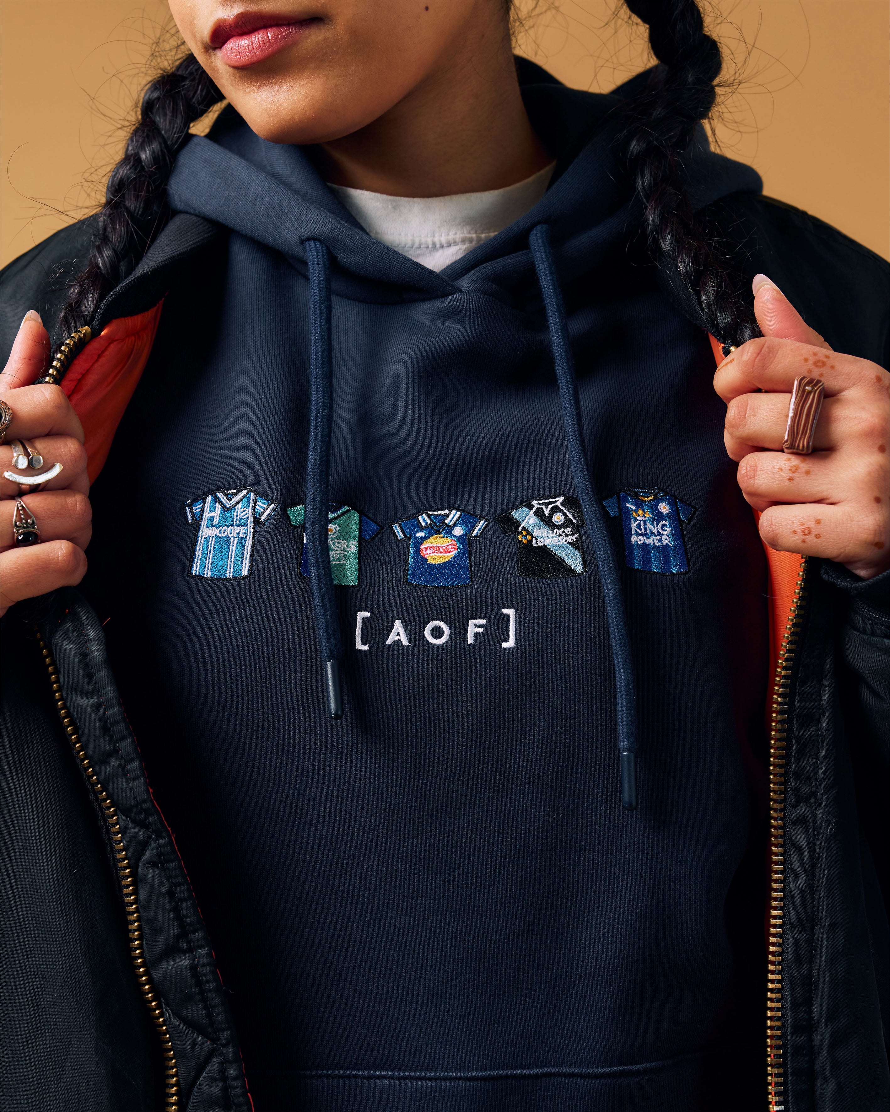 AOF Leicester Embroidered Classics Hoodie | Navy Sweat