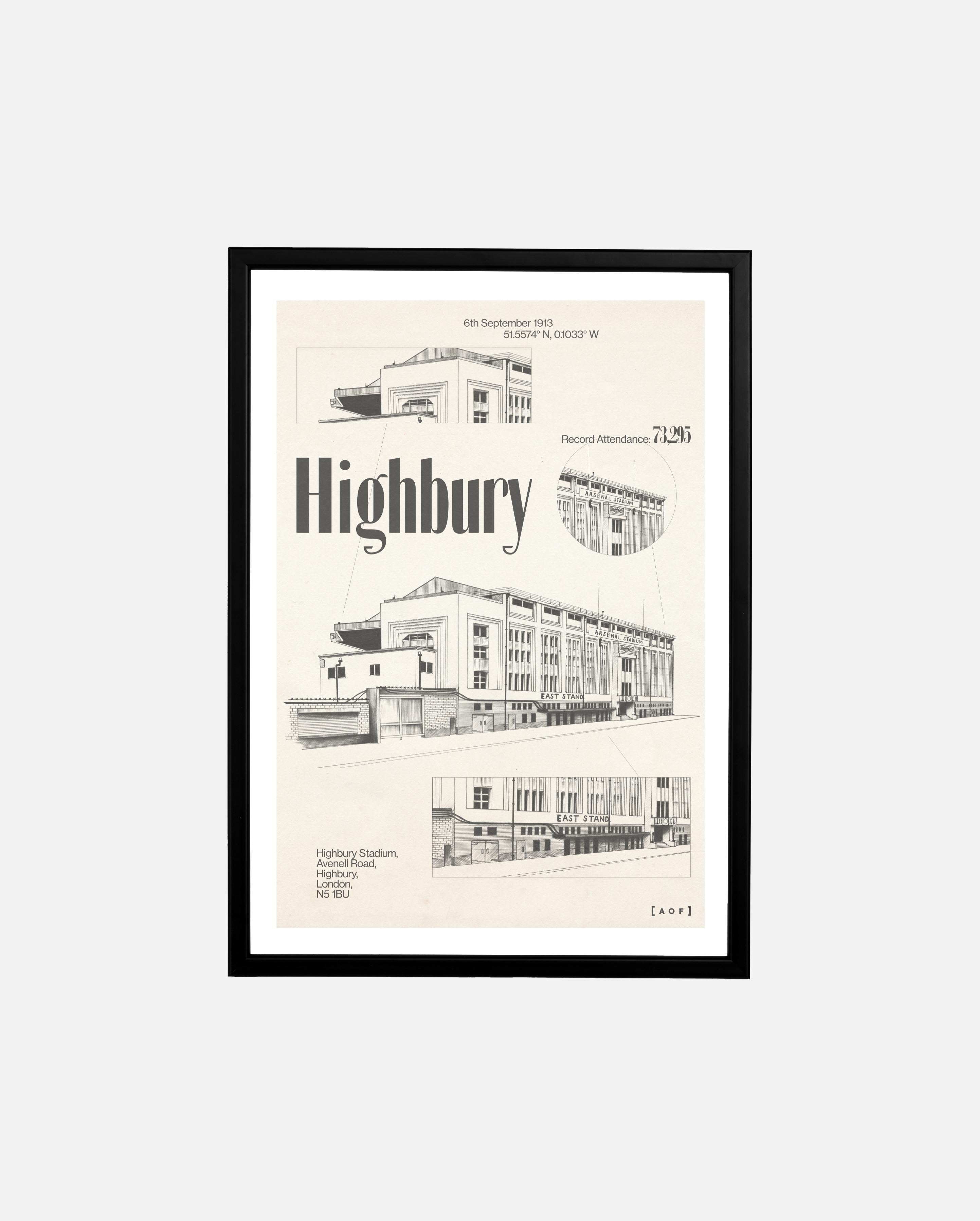 ART OF AFC Highbury Blueprint Framed Print | Football Wall Art