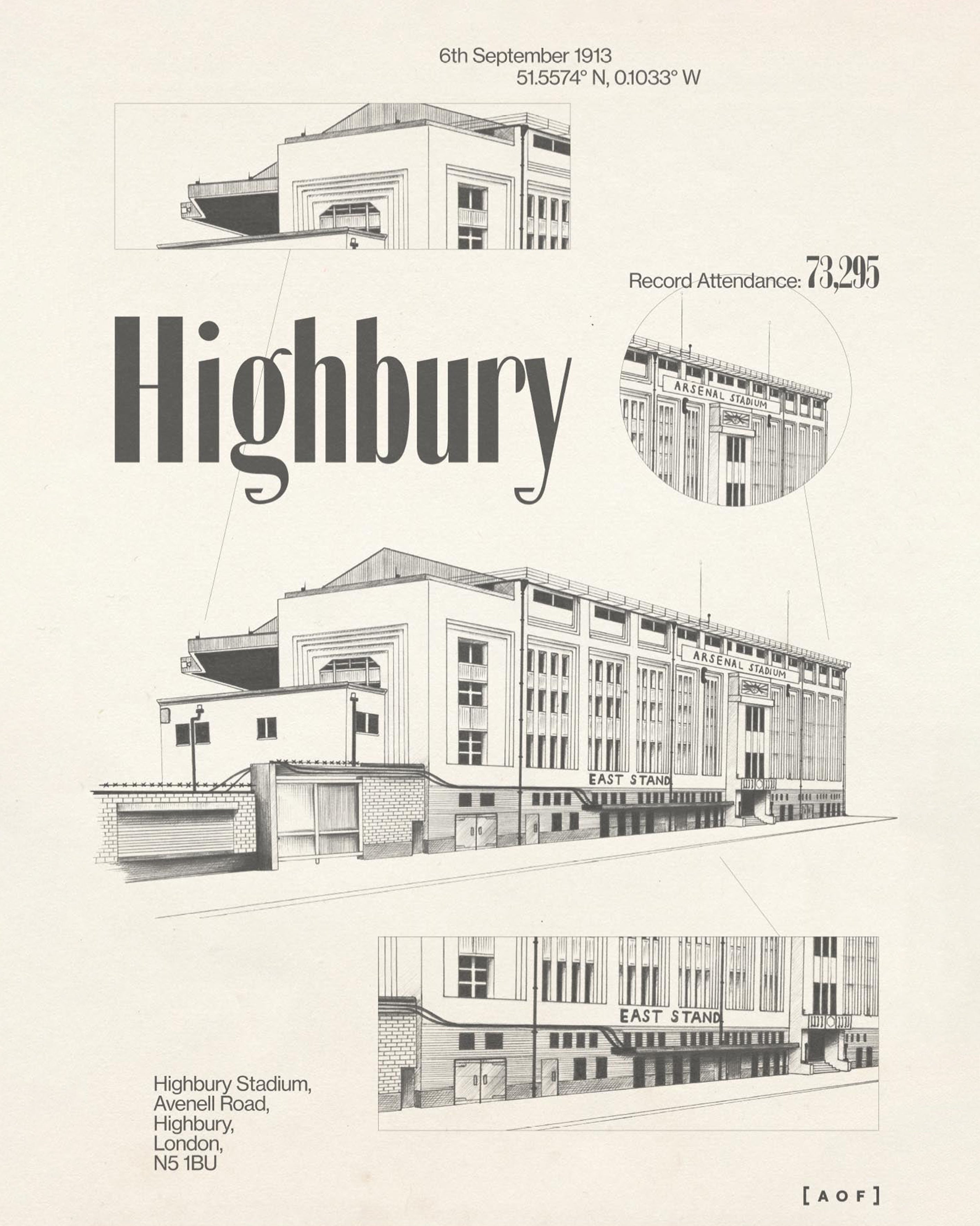 ART OF AFC Highbury Blueprint Framed Print | Football Wall Art